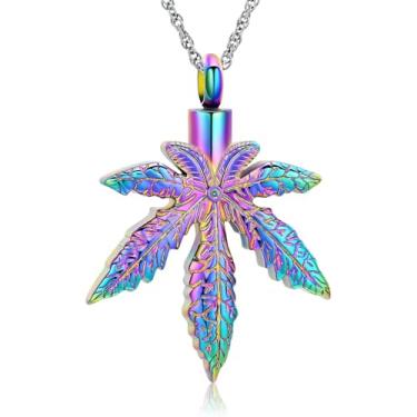 Imagem de AIWENXI Joias de cremação para cinzas, folhas, urna, colares para homens e mulheres, aço inoxidável, lembrança, animal de estimação/pingente de cinza humana, joias com kit de enchimento de funil,