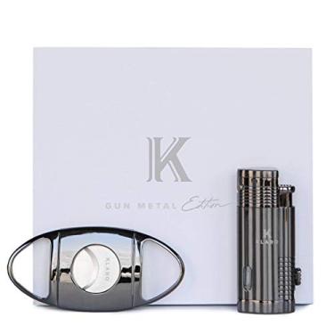 Imagem de CASE ELEGANCE Conjunto de acessórios para charutos Klaro Kit de acessórios para charutos com acabamento em bronze polido Cortador e isqueiro Embalagem para presente