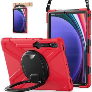 Imagem de BATYUE Capa para Samsung Galaxy Tab S10+ Plus /S9 FE+ Plus /S9+ Plus /S8+ Plus/S7+ Plus/S7 FE 5G 12,4 polegadas, capa protetora à prova de choque para tablet com alça de ombro, suporte, vermelha
