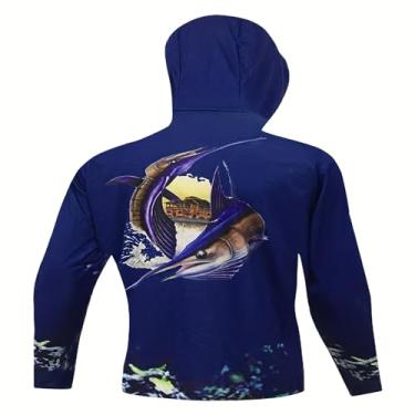 Imagem de Camiseta masculina de manga comprida com capuz, estampa de peixe, manga comprida, camuflagem de secagem rápida com zíper completo, Dyf-0113, Large