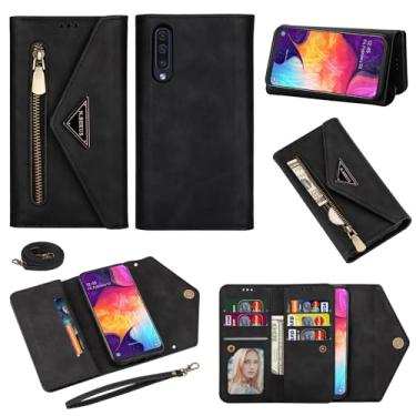 Imagem de Furiet Capa carteira para Samsung Galaxy A50 A50S A30S Bolsa de couro com zíper com suporte para cartão, alça de ombro, alça de pulso, acessórios para celular, capa para celular para A 50 50S 30S S50