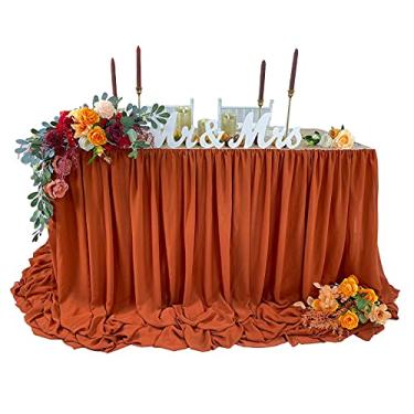 Imagem de Saia de mesa de chiffon para piscina e flutuante com comprimento extra, 1,8 m, 3,8 m, toalha de mesa transparente, chá de bebê, festa de aniversário, decoração de mesa principal de bolo, saia de mesa Wdding (terracota, 1,8 m)