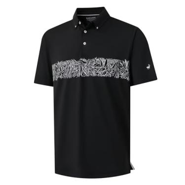 Imagem de Rouen Camisas de golfe masculinas de secagem rápida, absorção de umidade, estampa atlética no peito, casual, manga curta, camisas polo masculinas, Preto 1, P