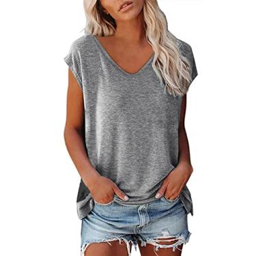 Imagem de Lainuyoah Camisetas femininas de verão 2024 da moda tops de férias manga cavada gola redonda 2024 blusa estampada fofa de ajuste solto, A-gy3, GG