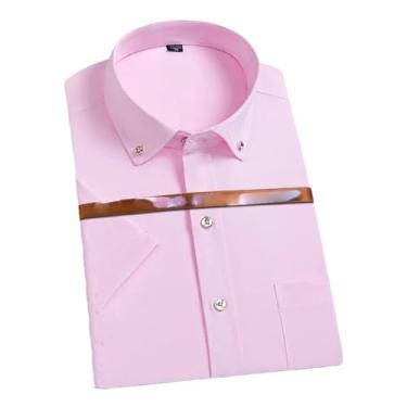 Imagem de Camisa masculina de verão elástica manga curta cor sólida não passar a ferro confortável camisa casual respirável, Pacote D2103, G