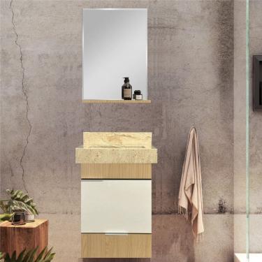 Imagem de Gabinete para Banheiro com Cuba Esculpida em Porcelanato e Espelheira Club Kit Wood