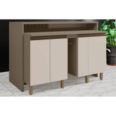 Imagem de Bancada Ilha Cozinha Balcão Gourmet Connect c/ 3 Portas 145cm - Henn Duna/Cristal - Henn