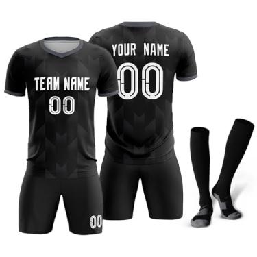 Imagem de Short de futebol personalizado para homens e mulheres, crianças, nome, número, equipe, uniforme, camisa de futebol, Preto/Branco16, Tamanho Único