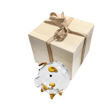 Imagem de IEUDNS Pequeno cofrinho para economizar dinheiro, ornamento de mesa, animal, armazenamento transparente, estatueta de porco para festival de natal, ouro
