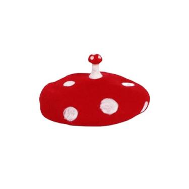 Imagem de Fenteer Chapéu de cogumelo boina de feltro cogumelo novidade adolescentes favores de festa artesanal dia das bruxas para crianças boina de lã, Cabeça 49 a 54cm
