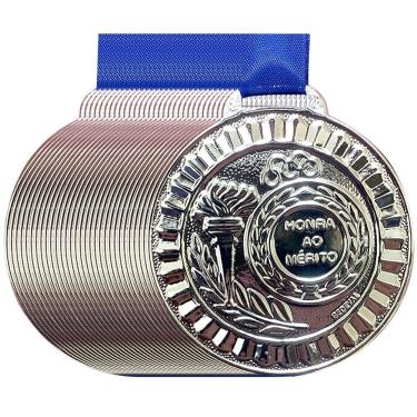 Imagem de Kit 32 Medalhas Honra Ao Mérito 5,5cm Fita Azul Esportes prata