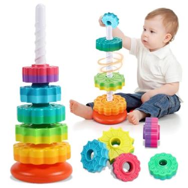 Imagem de Torre de Empilhar e Girar com Cores do Arco-Íris - Brinquedo Montessori para Desenvolver Habilidades
