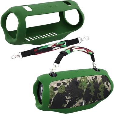 Imagem de Capa de silicone para alto-falante Bluetooth portátil Xtreme 4, capa de viagem de silicone portátil com alça, capa protetora (capa verde militar) - co2CREA