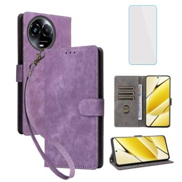 Imagem de IUQXU Capa carteira para celular Realme C67 5G / Realme 11X 5G / Realme 11 5G com protetor de tela [bloqueio RFID] Suporte de cartão de couro com suporte para celular feminino e masculino para RMX3780