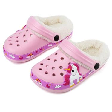Imagem de Pantufas infantis forradas para jardim de inverno, sapatos de casa para crianças, tênis quentes sem cadarço para meninos e meninas, crianças em ambientes internos e externos, Dunicorn rosa, 9 Toddler