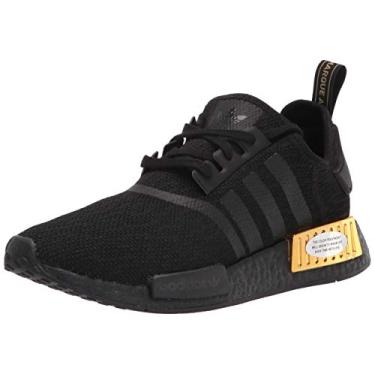 Imagem de adidas Originals Tênis feminino NMD_r1, Preto/preto/dourado metálico, 6.5