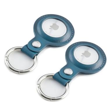 Imagem de Node Leather - Chaveiro de couro genuíno para AirTag - Suporte de AirTag feito à mão com chaveiro - Capa de couro para Apple AirTag, Pacote com 2, azul mármore