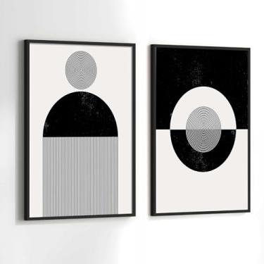 Imagem de Conjunto Quadros Decorativos com Moldura Minimalista Preto e Branco Linhas Kit 2 Quadros 90x60 Decoração