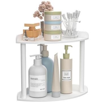 Imagem de Sezanrpt Prateleira organizadora de canto de bancada de 2 camadas - 19 x 19 x 20 cm, organizador de banheiro de acrílico branco para bancada, armazenamento de vaidade para cuidados com a pele,
