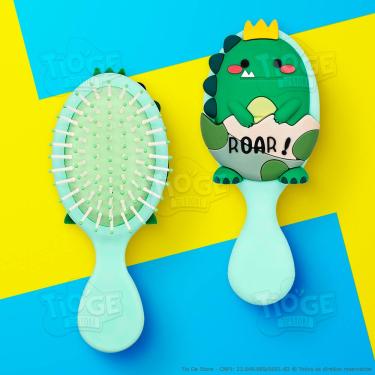 Imagem de Escova de Cabelo Mini Dinossauro Fofa Infantil Desembaraçante Almofada Cerdas Ultramacias Verde