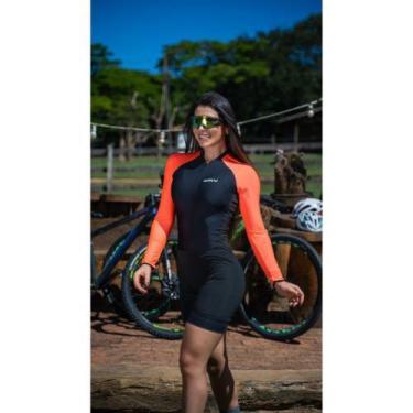Imagem de Macaquinho de Ciclismo PRO - Preto com Laranja Manga Longa  - TR4, G