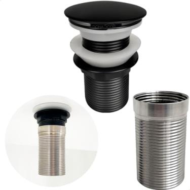 Imagem de Dona D Cor, Valvula Click 1 1/4 Preta Com Prolongador 14cm Inox Para Cuba De Apoio Ralo De Pia Preto Escoamento Valvula Longa Lavatório Cuba De Sobrepor Extensor