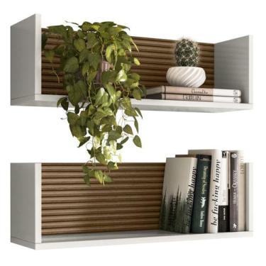 Imagem de Kit 2 Nichos De Parede 60 cm 14064 Off White Cristal Ripado Madeira Dm