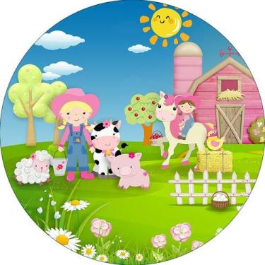 Imagem de Painel De Festa Redondo 1,50x1,50 - Fazendinha Rosa Animais 006 - Via 