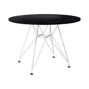 Imagem de Mesa Eiffel Redonda 90cm Tampo De Madeira Preto Com Base De Ferro Bran