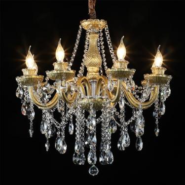 Imagem de OUFULA Luminária pendente de vela de cristal europeia, lustre de luxo para sala de estar, restaurante, quarto, vila, salão de beleza, café, bar (H A 8 lights)