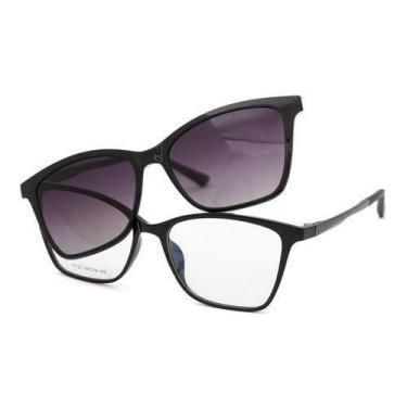 Imagem de Armação Óculos Grau Feminino 2 Em 1 Clipon Midnigth Preto - Shark Ócul