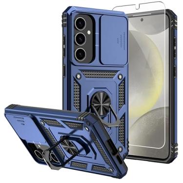 Imagem de SKMY Capa para Samsung Galaxy S24 FE, com protetores de tela e capa de câmera, [grau militar] capa testada contra quedas de 5 metros com suporte magnético para Galaxy S24 FE, azul