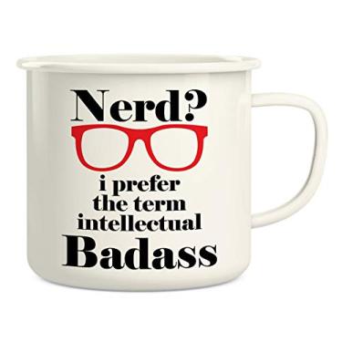 Imagem de Retreez Caneca de café Nerd I Prefer the Term Intellectual Badass 473 ml de aço inoxidável esmaltada de metal para acampamento e fogueira - Presentes de aniversário engraçados, sarcásticos e