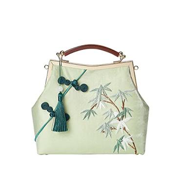 Imagem de Bolsa feminina chinesa clássica bordada vintage com borla e pingente, Bambu verde, Medium