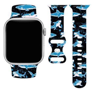 Imagem de Pulseira de relógio Shark compatível com Apple Watch 42 mm, 44 mm, 45 mm e 49 mm, acessórios de substituição impressos em silicone marinho compatível com Apple Watch séries 9, 8, 7 6 e SE Ultra