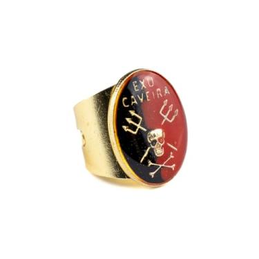 Imagem de Meta Atacado, Anel Dourado Ajustável Orixá Exú 2,7 cm em Metal - Selecione Cor:Exú Caveira