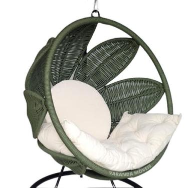 Imagem de Balanço Pendurado Flor Pétola Corda Náutica Verde Militar - Varanda Mó