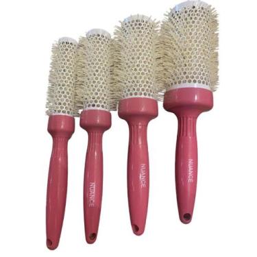 Imagem de Escovas Térmicas Profissional Vazada Rosa com Cerdas Brancas  - Podero