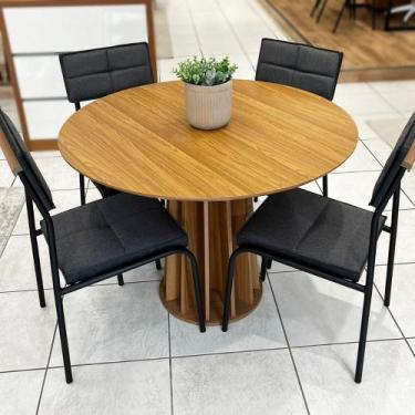 Imagem de Mesa Jantar Redonda com 4 Cadeiras Estofadas 105cm MDF - Carraro Móvei