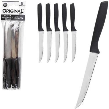 Imagem de Faca Churrasco Inox 4,5'' Cabo Plastico Preto Color 6 Pecas - Original