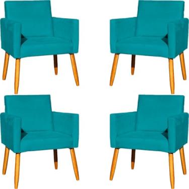 Imagem de Kit 4 Poltronas Para Sala Decorativas Nina Cadeiras Reforçadas Confortáveis Para Recepção Manicure Sala De Espera Escritório Consultório Suede Cores Pé Castanho (Azul-turquesa)