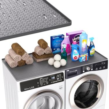 Imagem de NiHome Tapete protetor de silicone para máquina de lavar e secar roupa 130 x 65 cm, capa impermeável antiderrapante com bordas elevadas para eletrodomésticos, fácil de limpar para lavanderia,