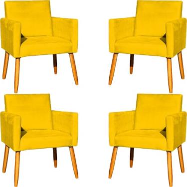 Imagem de Kit 4 Poltronas Para Sala Decorativas Nina Cadeiras Reforçadas Confortáveis Para Recepção Manicure Sala De Espera Escritório Consultório Suede Cores Pé Castanho (Amarelo)