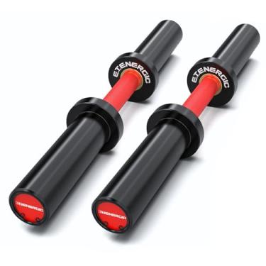 Imagem de E.T.ENERGIC Par de alças para halteres olímpicos – barra de halteres carregável de 50 cm com mangas giratórias, aderência serrilhada de 28 mm, estrutura de aço sólido, compatível com placas de peso de