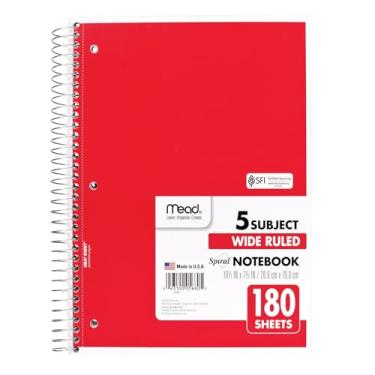 Imagem de Caderno espiral Mead, 5 matérias, pautado largo, 180 folhas, 1 caderno por pedido, cores sortidas - a cor pode variar (05680)