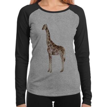 Imagem de Baby Look Raglan Girafa Manga Longa - Foca na Moda, Cinza, Preto, G