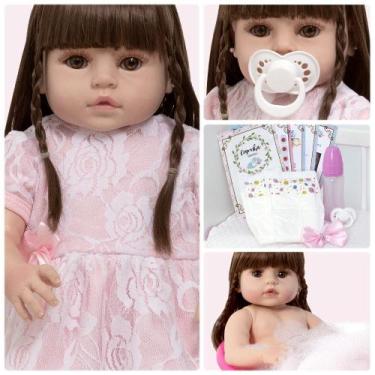 Imagem de Bebe Reborn 100% Silicone Princesa Cabelo Castanho + Itens - Cegonha R