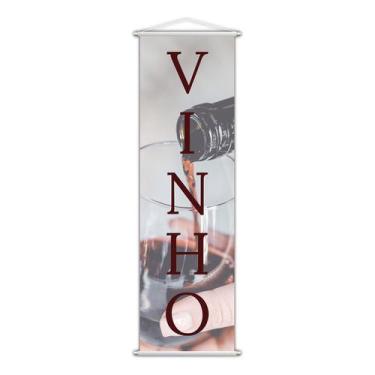 Imagem de Banner Vinho Tinto Bebida Uva Taça de Vidro Lona 100x30cm - PlimShop