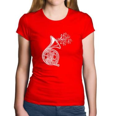 Imagem de Baby Look Algodão Trompa Notas Musicais - Foca na Moda, Vermelho, P