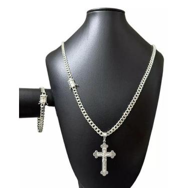 Imagem de Cordão + pulseira pingente pitbull 6mm banhado a prata 925 - ToJoia18k